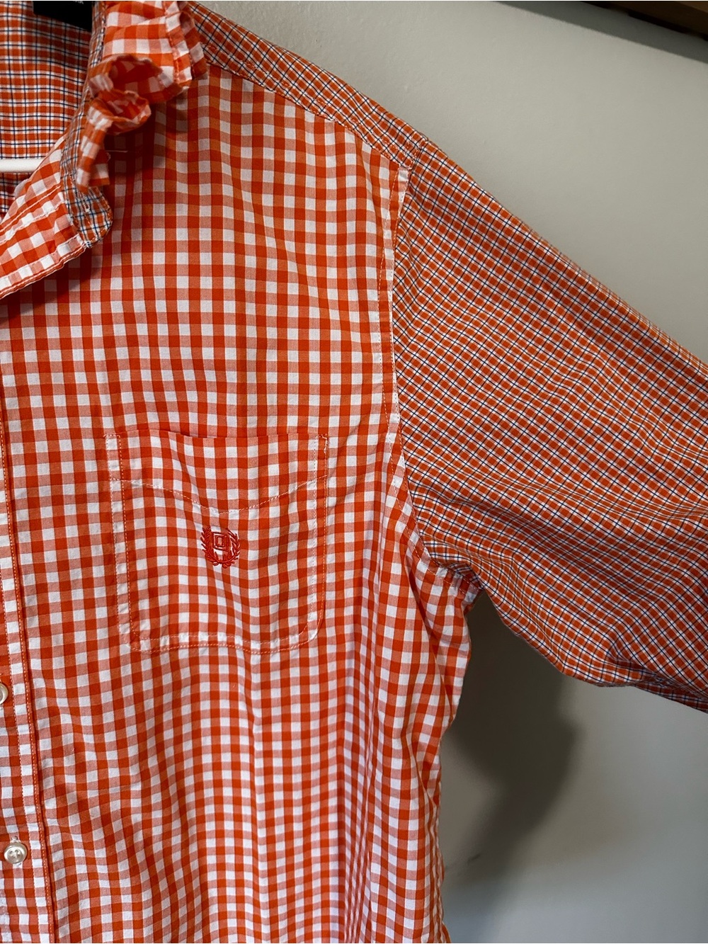Chaps Women’s Orange and White Gingham Button-Down Shirt - Picture 4 of 4